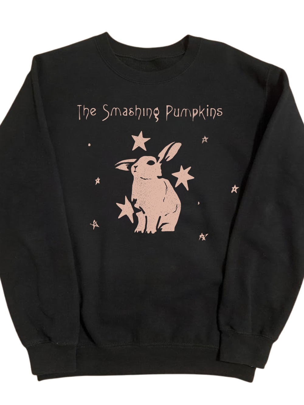 Black Crewneck Sweatshirt with Pink Bunny Graphic, Gift For Her, For Him